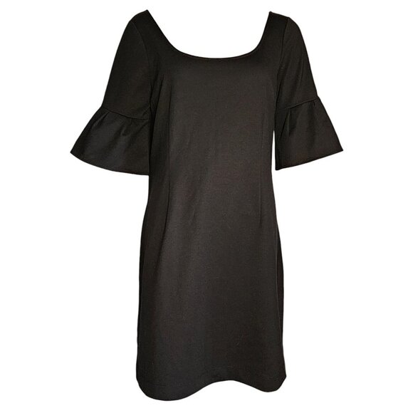 ANN TAYLOR LOFT Solid All Black Short Ruffle Sleeve Side Zip Dress Womens 14 - Picture 1 of 7